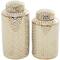 12" Gold Ceramic Geometric Decorative Jars with Gold Accents Set